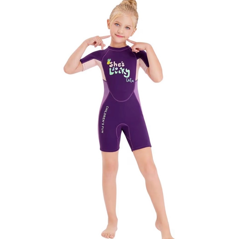 Wetsuit Kids Shorty Neoprene Thermal Diving Swimsuit 2.5MM for Girls, One Piece